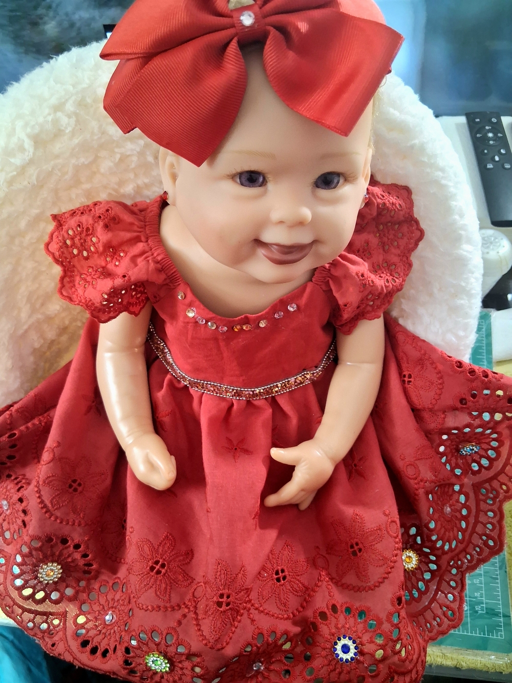 So Truly Linda Murray Adorable Red Baby Doll in Decorative Red Dress with Bow